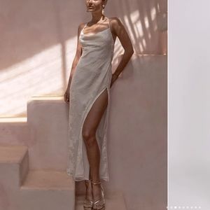 Velvet white dress with slit, so beautiful!